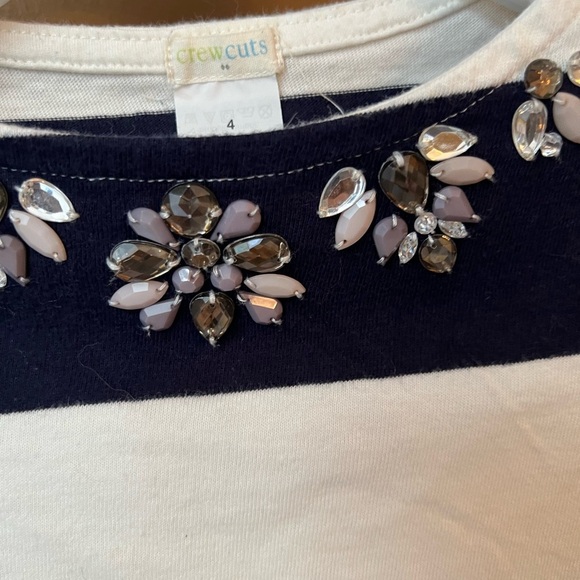 J. Crew Crewcuts Navy & White Kids Striped Embellished Dress Size 4 Nautical - Picture 2 of 4